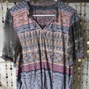 Lucky Brand Boho Multi Color Short Sleeve Shirt
